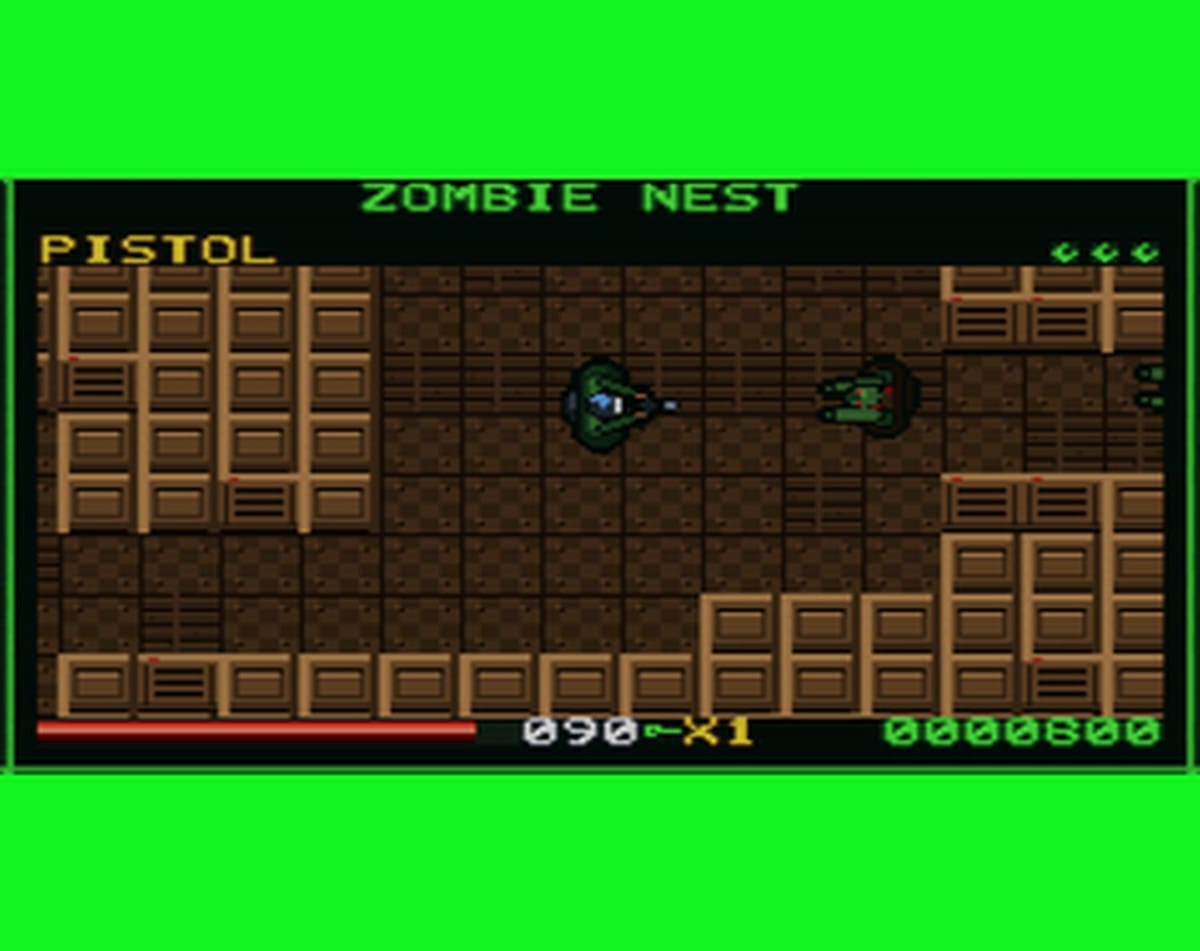 Combat gameplay showing the pistol and interface