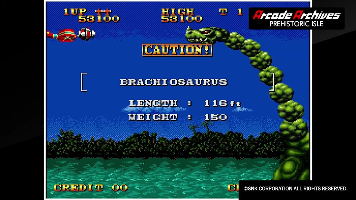 Boss warning splash screen for Brachiosaurus stating Length: 116 ft and Weight: 150 t as the sea creature rises