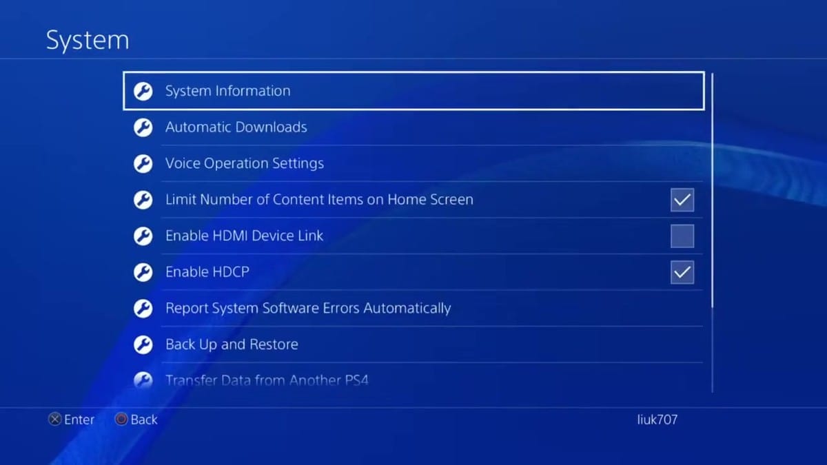 System Information screen displaying 'System Software 11.50' under settings.