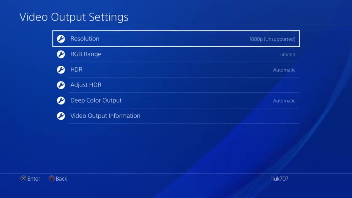 Video Output Settings menu showing resolution options up to 1080p.