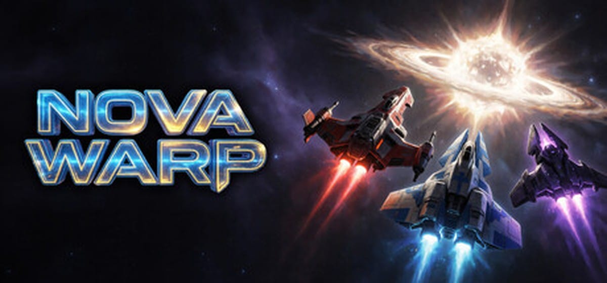 Nova Warp Steam header banner showing spaceships in combat