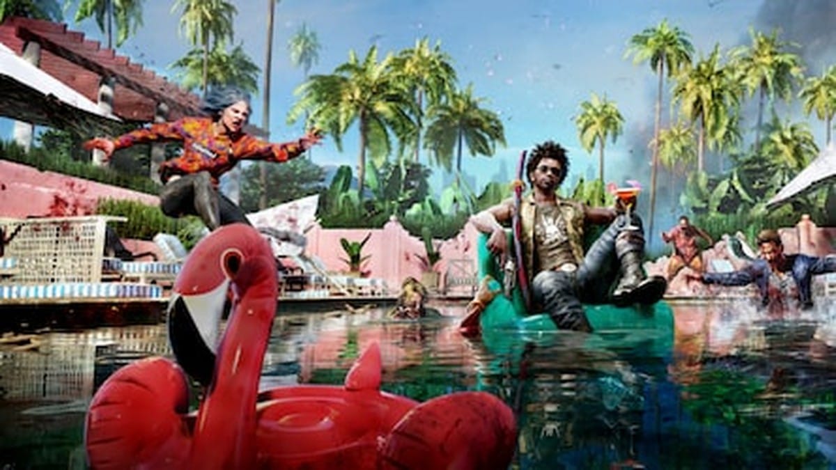 Dead Island 2 key art showing a zombie slayer over Los Angeles