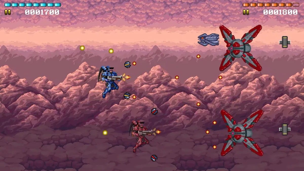 Promotional art for Cyber Mission II showcasing sci-fi shoot'em up action