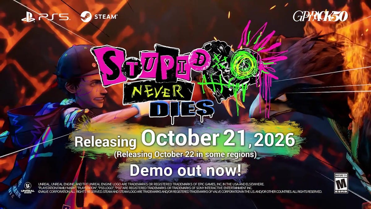 Final end card with release date (October 21, 2026), platforms (PS5, Steam), and demo announcement