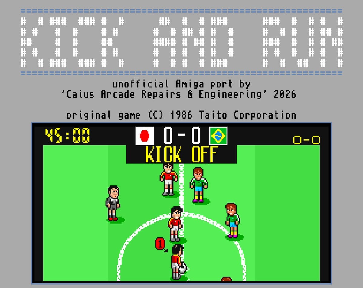 Kick and Run title screen for Amiga 1200 AGA port