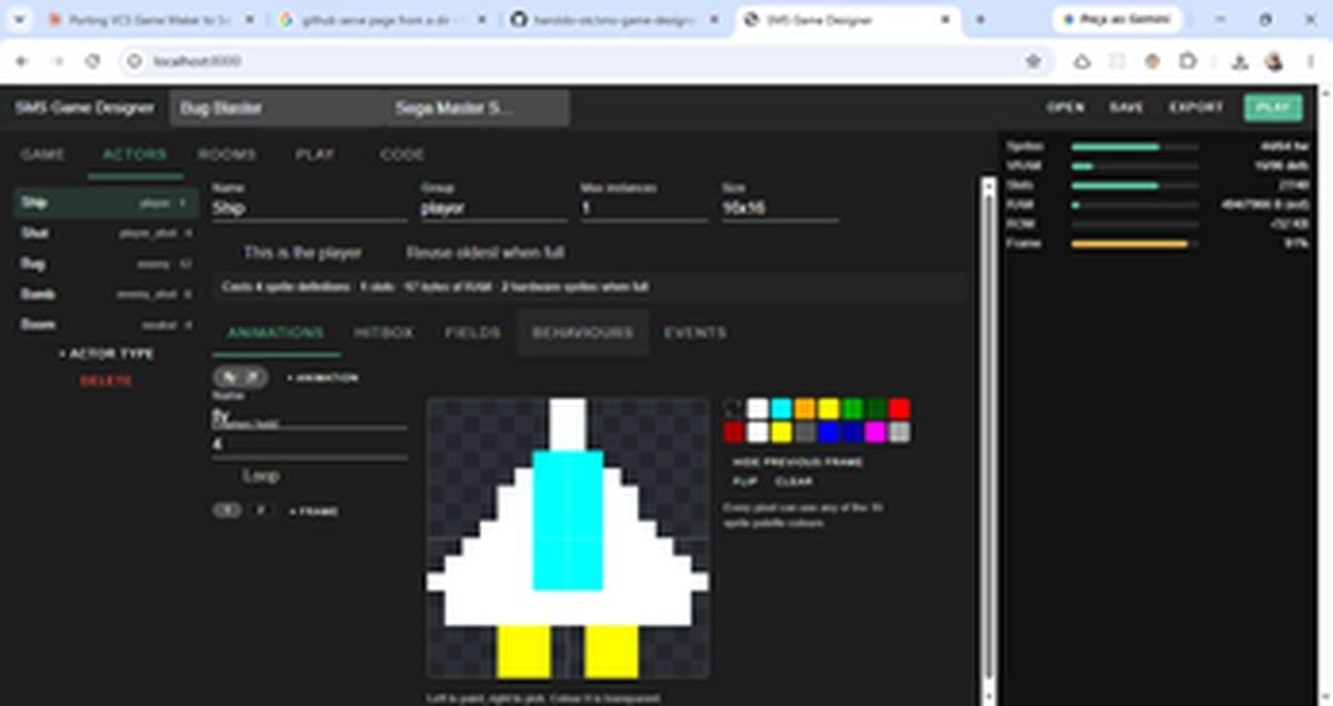 Sprite editor interface showing character design.