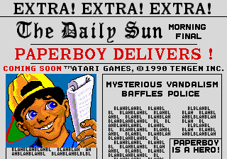 Title screen for the Paperboy & RoadBlasters compilation on Sega Mega Drive