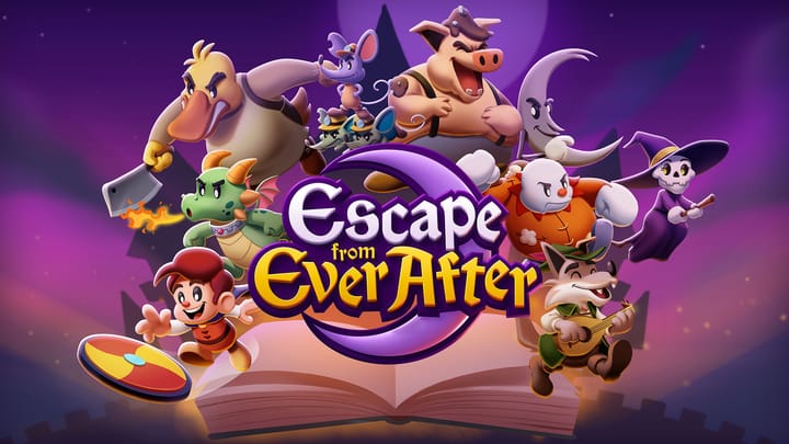 Cover art for Escape from Ever After featuring characters in a corporate setting.