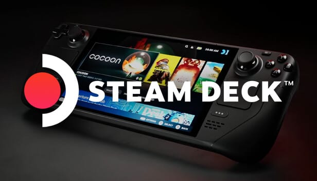 Steam Deck logo on a dark background