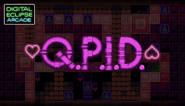 Promotional artwork for Digital Eclipse Arcade: Q.P.I.D. featuring a stylized character.