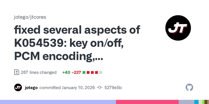 Jotego GitHub commit visualization for K054539 update