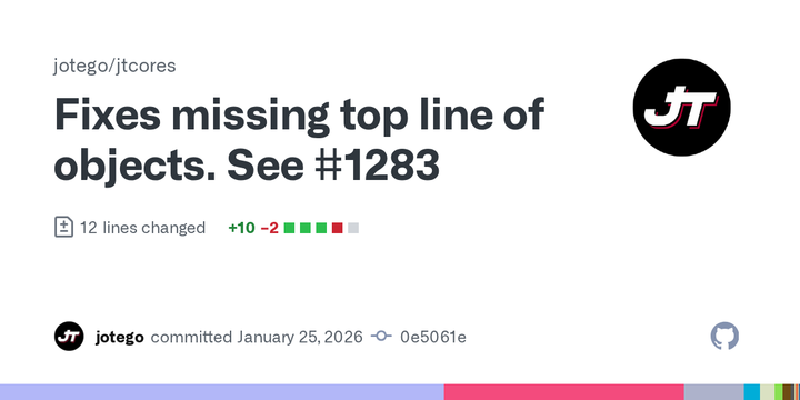 GitHub commit graph showing the fix for missing object lines