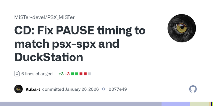 GitHub commit graph for MiSTer PSX core update