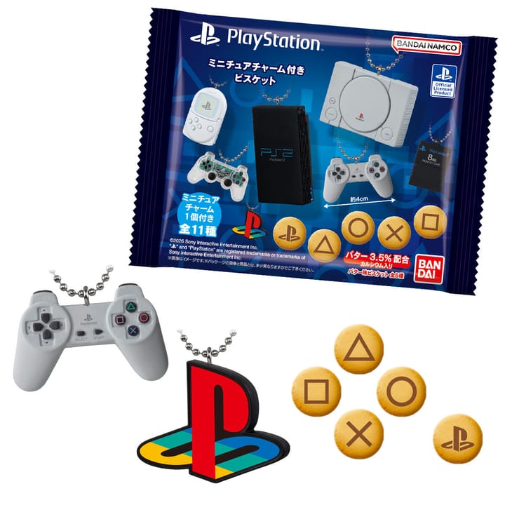 Packaging for the Bandai PlayStation Miniature Charm Biscuits