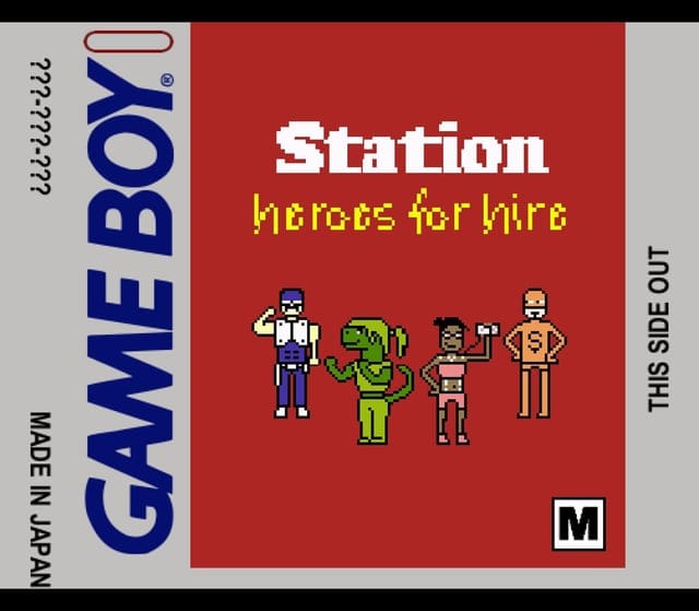 Screenshot of the game Station - Heroes for Hire, showing pixelated characters and text.