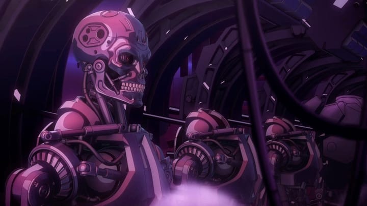 A scene from Terminator Zero showing the anime art style