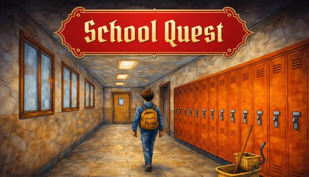 Key art for School Quest showing the protagonist and high school setting