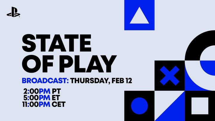PlayStation State of Play promotional graphic with date February 12