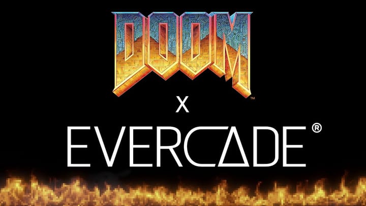 Teaser image for DOOM X Evercade featuring the classic Doom logo