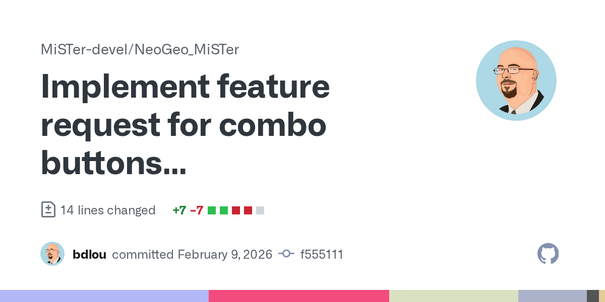 GitHub commit view showing the code changes for the Neo Geo combo button update