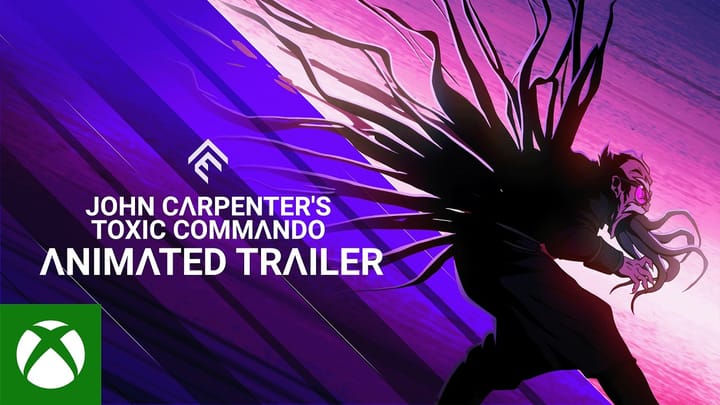 Title card for John Carpenter's Toxic Commando animated trailer