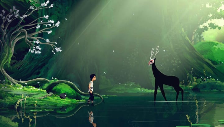 Artwork for Planet of Lana II showing a character and a small creature in a lush environment