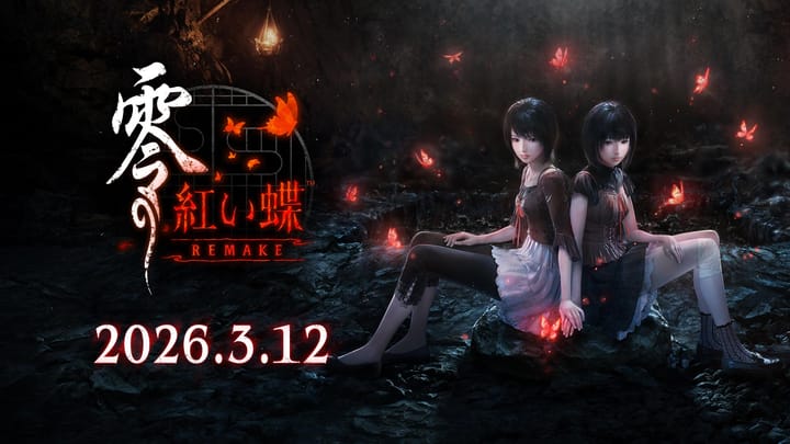 Key art for Fatal Frame Crimson Butterfly Remake showing the Amakura twins