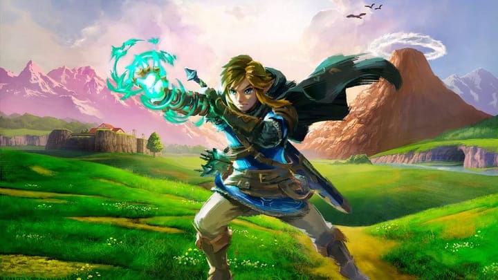 Link looking out over a landscape in The Legend of Zelda
