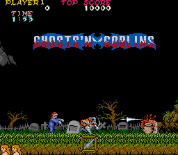 Screenshot of the Ghosts'n Goblins Artoria Edition romhack showing the new knight protagonist on the map screen