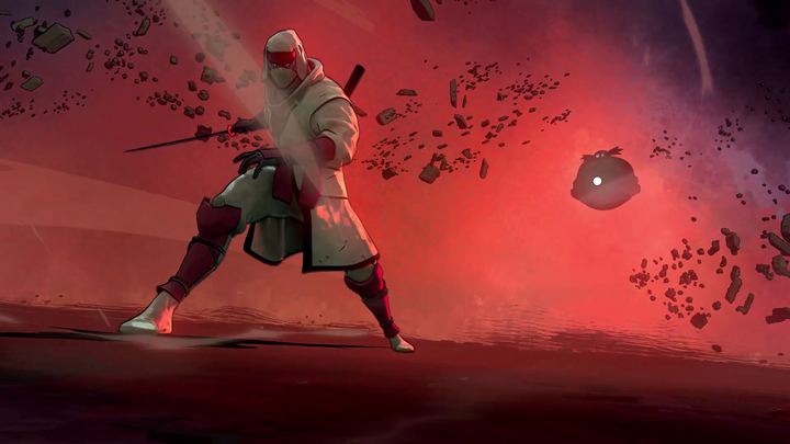 Joe Musashi standing ready with his sword in Shinobi: Art of Vengeance