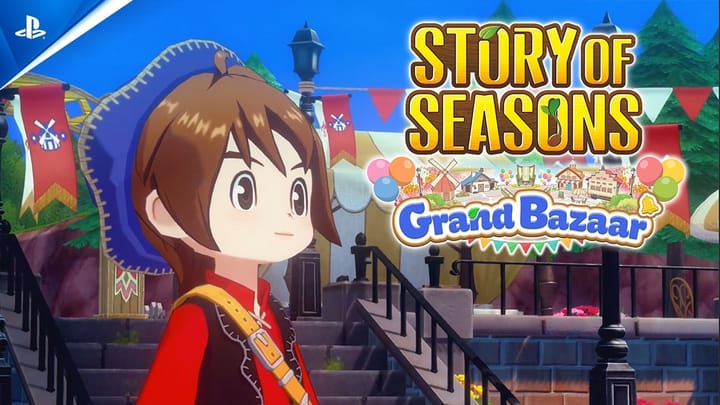 Story of Seasons Grand Bazaar key art showing characters and animals