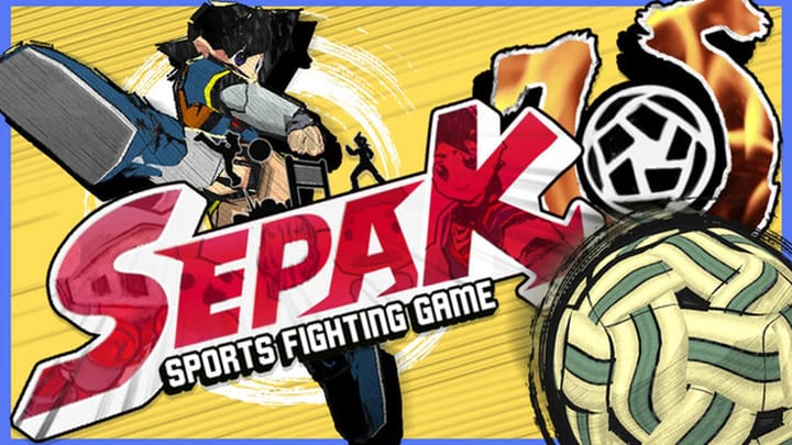 Sepak U - Sports Fighting Game key art showing characters playing a stylized game of kick volleyball
