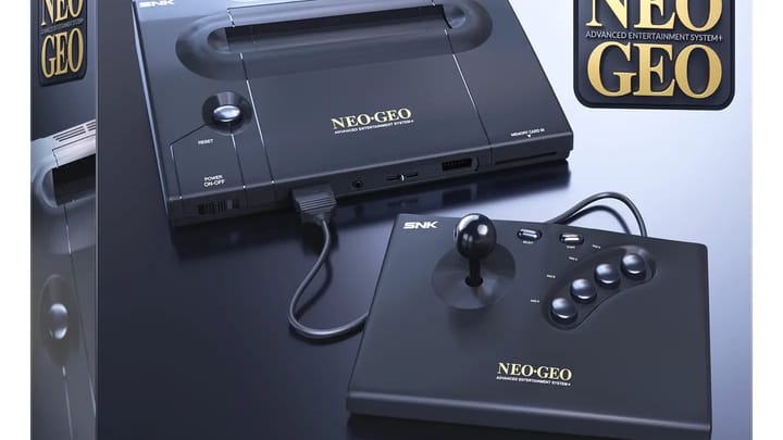 NEOGEO AES+ console with an arcade stick