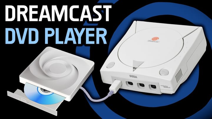 A Sega Dreamcast console modified to play a DVD movie