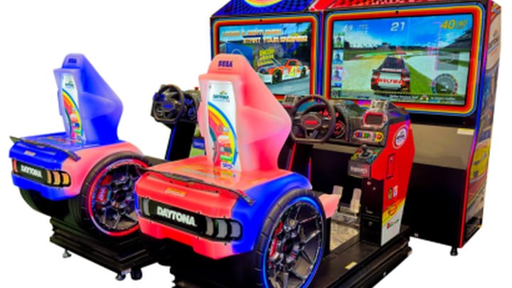 The Daytona Championship USA Motion Edition arcade cabinet with the Hornet High Class livery