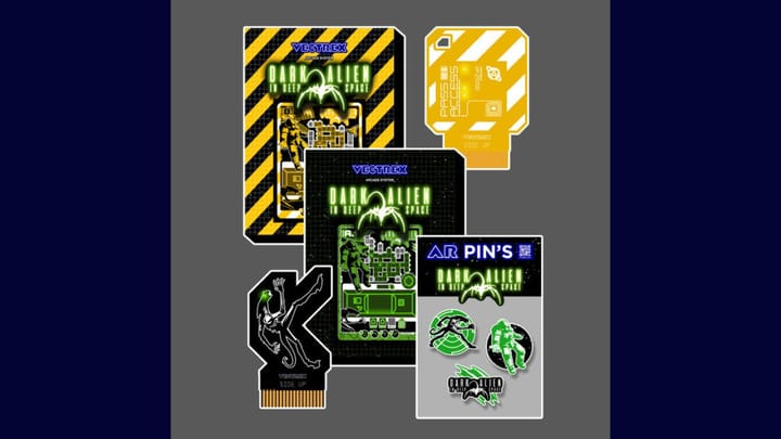Full Pack Dark Alien in Deep Space: Solaris & Teria Vectrex Games + Collector Pins