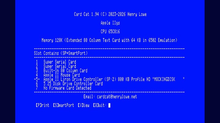 Screenshot of the CardCat 1.94 utility running on an Apple II