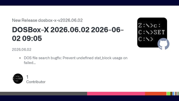 DOSBox-X version 2026.06.02 release banner on GitHub