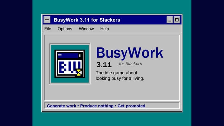 A retro 1994 style operating system interface with pixelated windows and gray borders