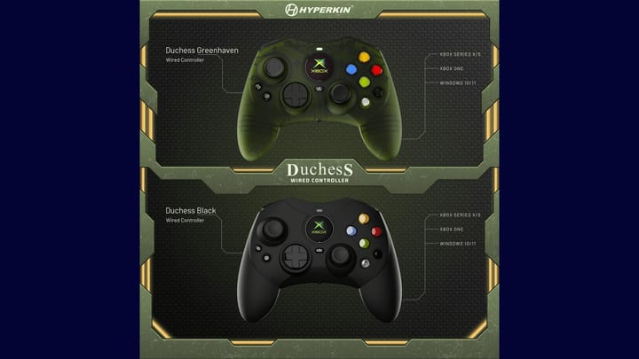 Hyperkin DuchesS Xbox controller remake in Greenhaven and Black colorways
