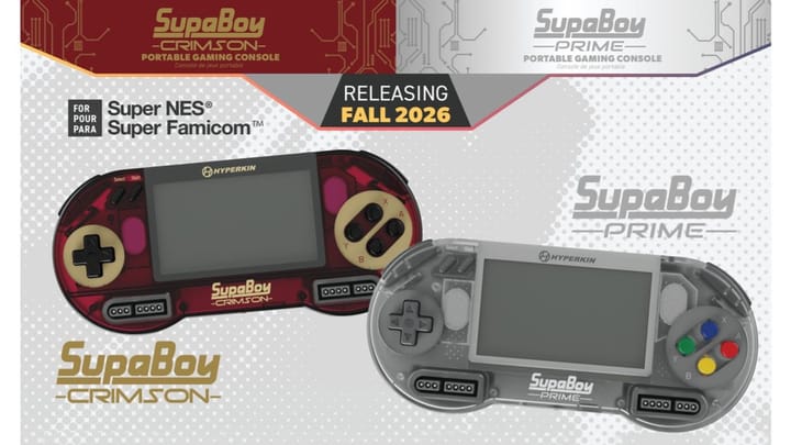 Hyperkin SupaBoy Crimson and SupaBoy Prime handheld consoles announcement graphic