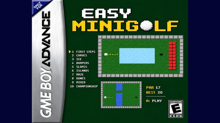 Easy minigolf GBA screenshot showing mini-golf gameplay
