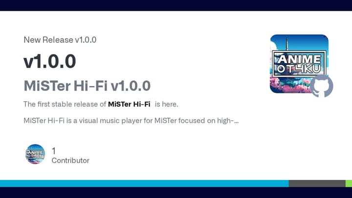 MiSTer Hi-Fi v1.0.0 release banner on GitHub