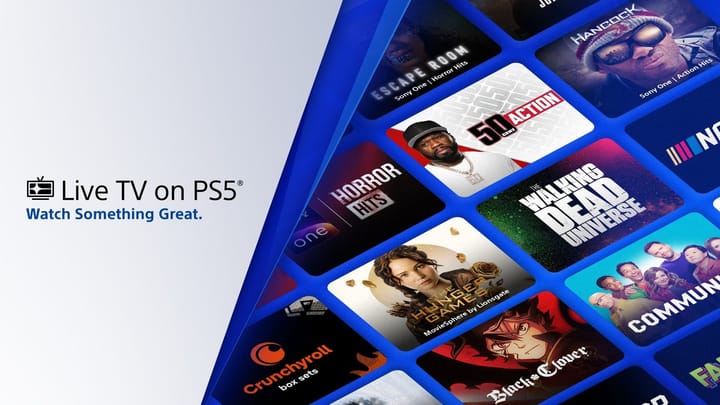 Live TV on PS5 announcement visual highlighting free ad-supported television channels on PlayStation 5