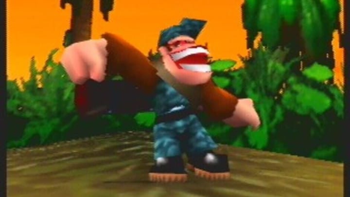 Donkey Kong 64 screenshot showing Donkey Kong in a jungle environment