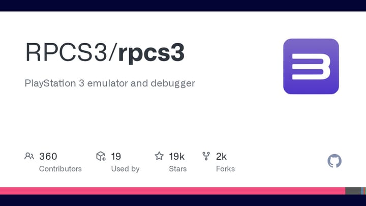 RPCS3 GitHub repository card showing the project logo and PlayStation 3 emulator and debugger description