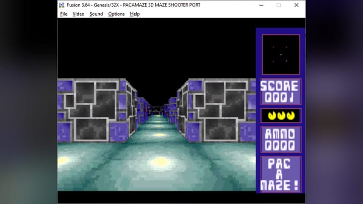 Pacamaze for Sega 32X title and gameplay artwork
