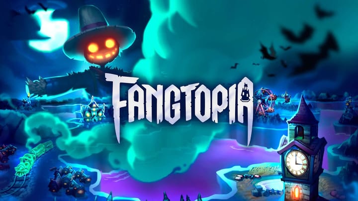 Official key art for Fangtopia featuring spooky landscapes and charming monsters