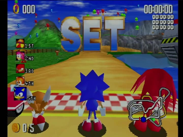 Sonic R starting grid gameplay running on Resort Island.