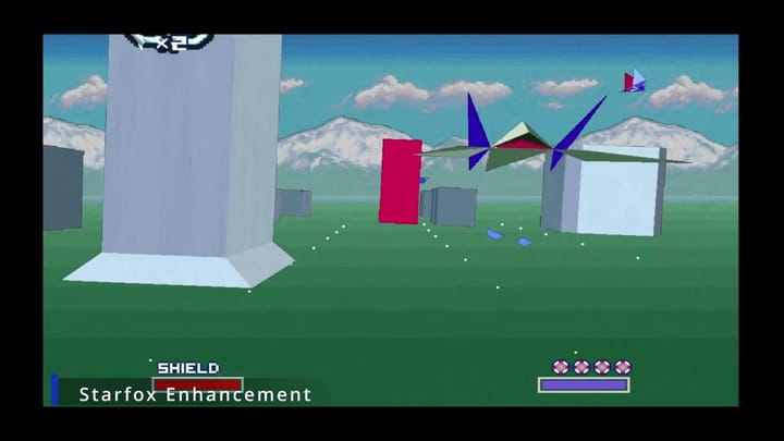 Star Fox running with high-resolution 3D enhancements and widescreen perspective in Super ZSNES.